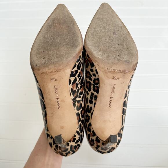 Manolo Blahnik Leopard Print Patent Leather Stiletto Pumps Heels 39.5 90mm - Picture 8 of 11